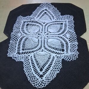 Blue Pineapple Stitched 21.5" X 12"  Hand Crocheted Doily